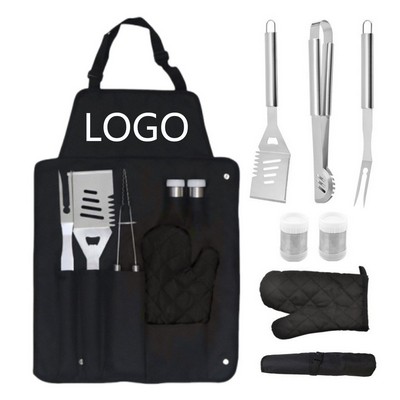 7-Piece Barbecue Apron Set With Stainless Steel Grill Tools