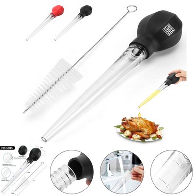 Large Powerful Turkey Chicken Beef Bulb Baster Syringe with Cleaning Brush Cooking Premium Tool