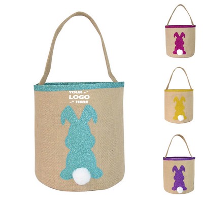 Easter Burlap Tote Bag With Rabbit Tail